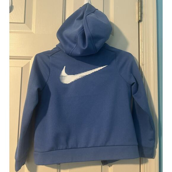 Nike Therma Fit Hoodie Small 17" (4/5 Years) Blue Full Zip White Logo - Picture 2 of 6
